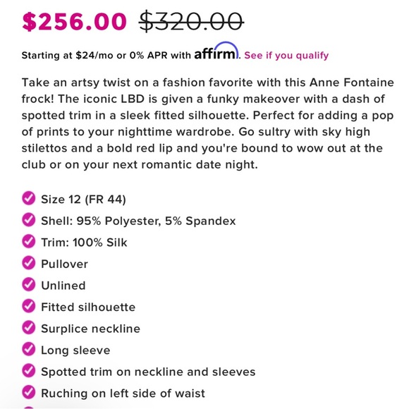 🪽Anne Fontaine - Silk Black Long Sleeve Ruched Dress w/ Spotted Print Trim - Picture 8 of 8